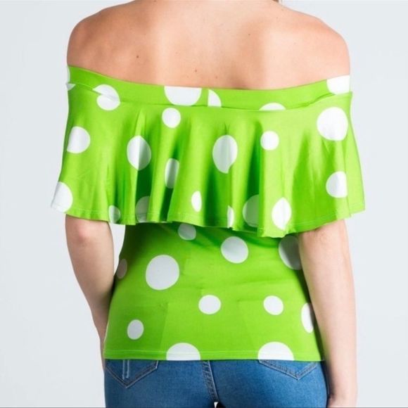 Bright Lime Polka Dot TOP - Picture 3 of 3